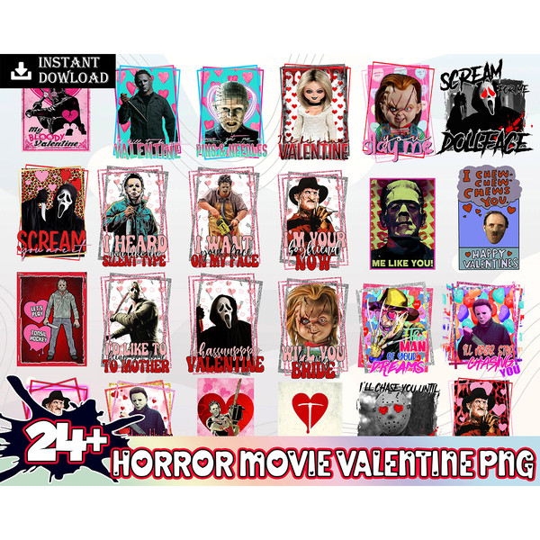 24 Horror Valentine PNG Bundle, Valentine's Day Horror Character, Horror Valentine Png, Funny Valentine's Day Png Instant download.jpg