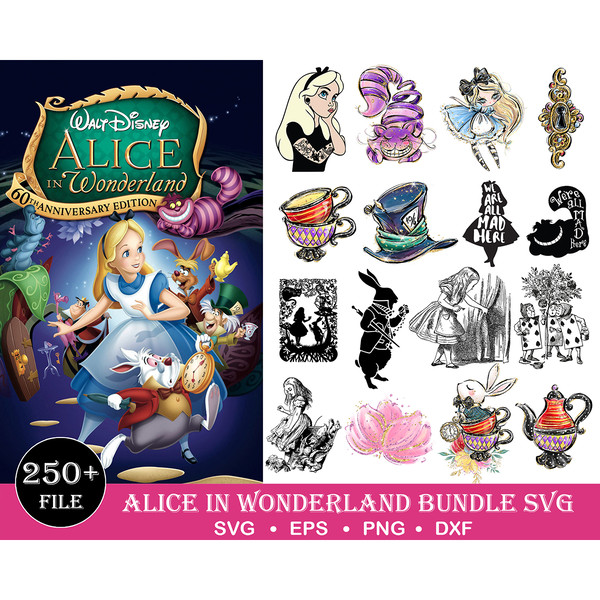 250 Alice in wonderland svg Cricut Svg, Clipart, Svg for Shirts, Png files Digital Download.jpg