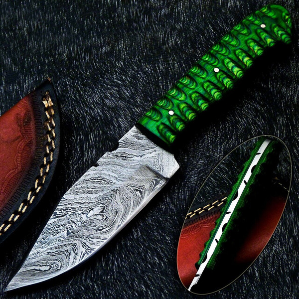 Handmade Damascus Kitchen Chef Knife Hand Forged Fixed Blade, Green