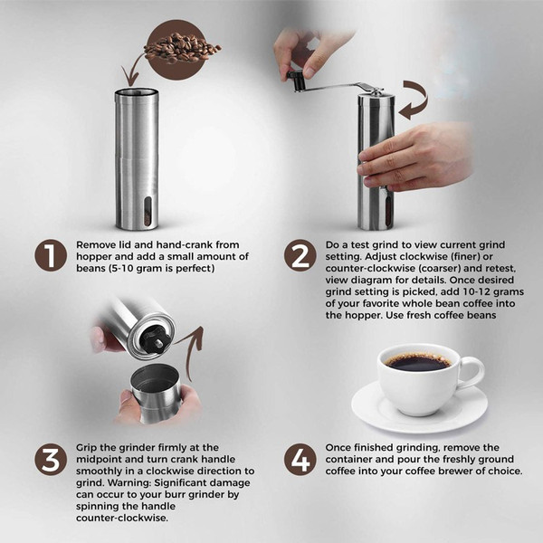 Manual Coffee Bean Grinder with Adjustable Settings Patented