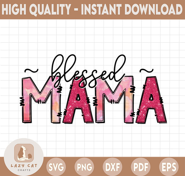 Pink Glitter Blessed Mama Tumbler