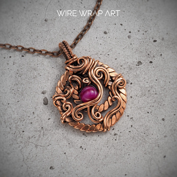 pendant necklace choker wirewrapart wire wrap art pure copper wire wrapped handmade wrapping jewelry woven weaved jewellery antique style 7th 22nd anniversary g