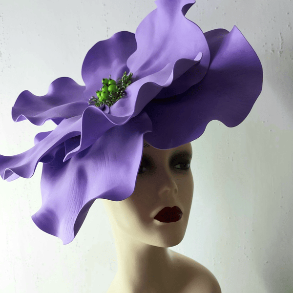 1Violet flower Derby fascinator, Wedding fashion headpiece, Cocktail hat, Church hat, Melbourne cup hats, Retro hat.jpg