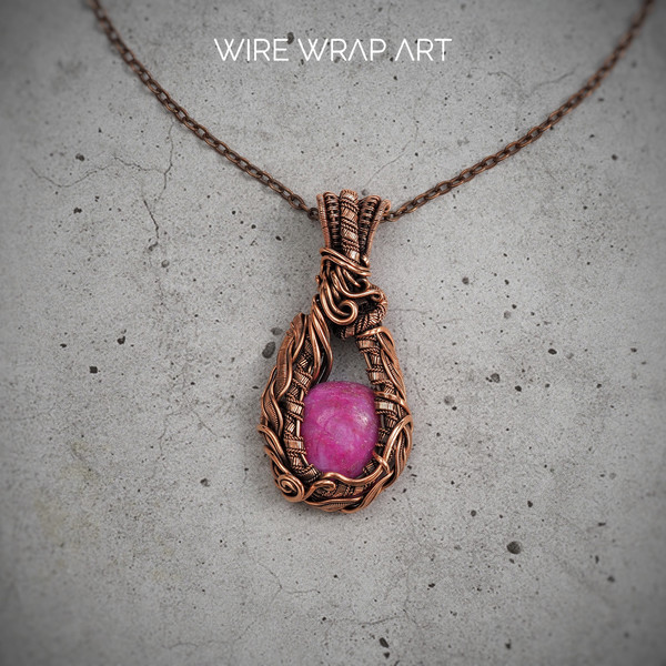 pendant necklace choker wirewrapart wire wrap art pure copper wire wrapped handmade wrapping jewelry woven weaved jewellery antique style 7th 22nd anniversary g