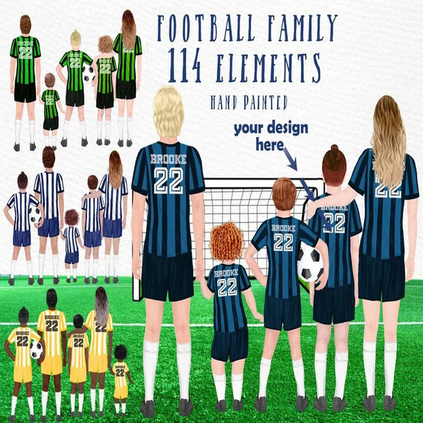 family playing soccer clipart