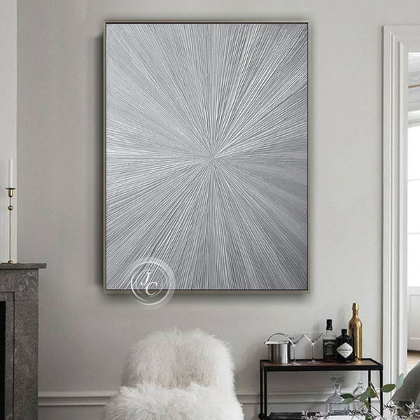 Gray-living-room-decor-silver-shiny-abstract-wall-art-original-painting-textured-artwork-gray-home-decor