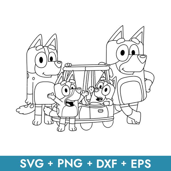 Bluey Family Outline in svg, transparent png, dxf, eps formats ready for download