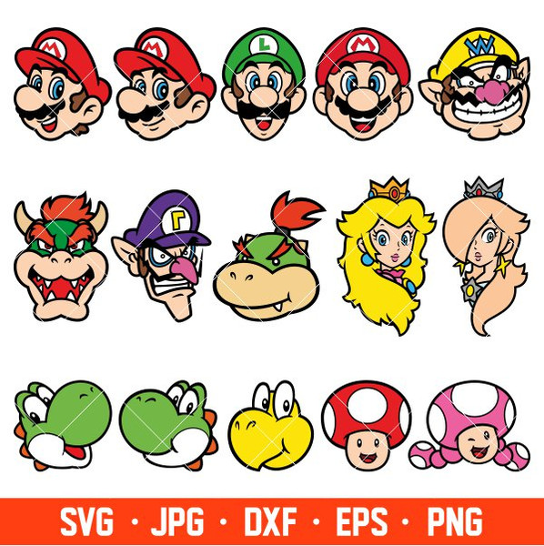 Super Mario Heads Bundle Svg, Mario Characters Svg, Super Ma - Inspire  Uplift