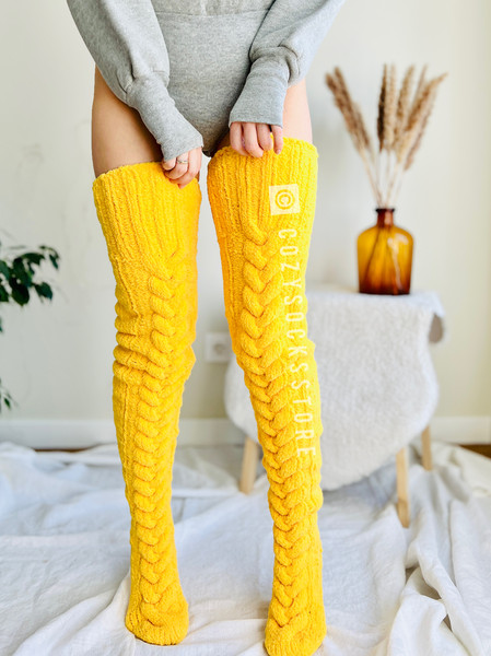 Cable thigh high socks 28 Knitting pattern by CozySocksStore