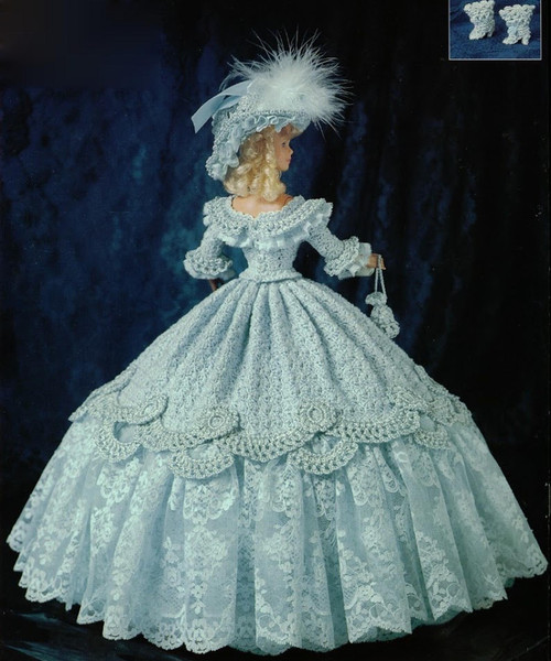 mid-19th century Tea Party Gown- Fashion doll Barbie gown crochet 1.jpg