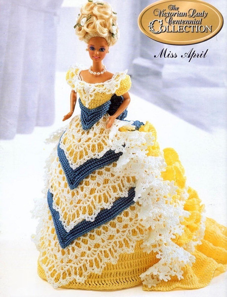 Beautiful yellow dress for Barbie-gown crochet vintage pattern.jpg