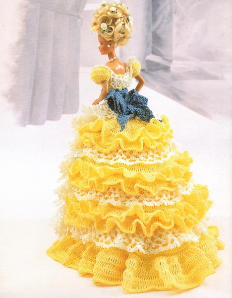 Beautiful yellow dress for Barbie-gown crochet vintage pattern 1.jpg
