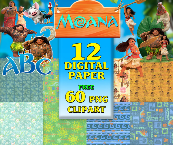 Moana Disney Princess Digital paper Scrapbooking - Party and Craft Supply