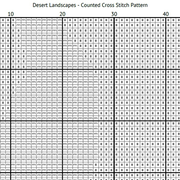 Desert Landscapes Counted Cross Stitch Pattern Black & White Symbols 600 x 600.jpeg