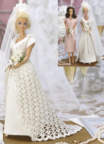 Barbie Bridal wedding and bridesmaid dress crochet vintage pattern.jpg