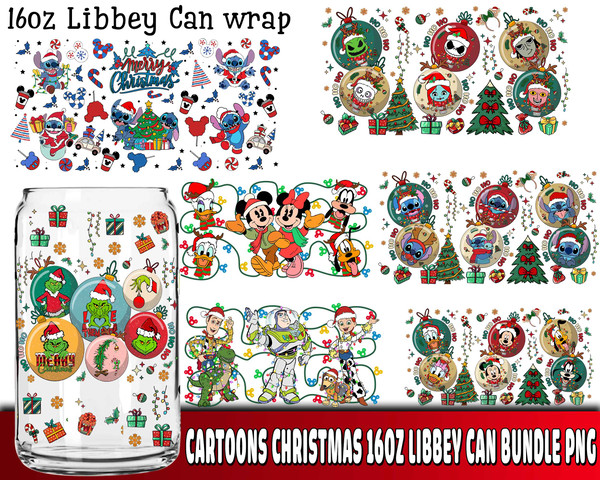 Cartoons Christmas 16oz Libbey Can bundle PNG.jpg