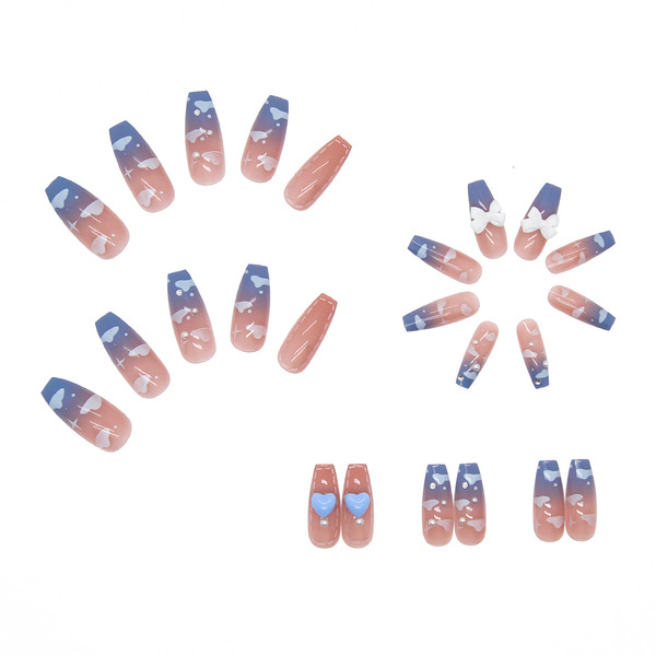 Buy Fake nails with charms blue pink clouds press on nails - Inspire Uplift