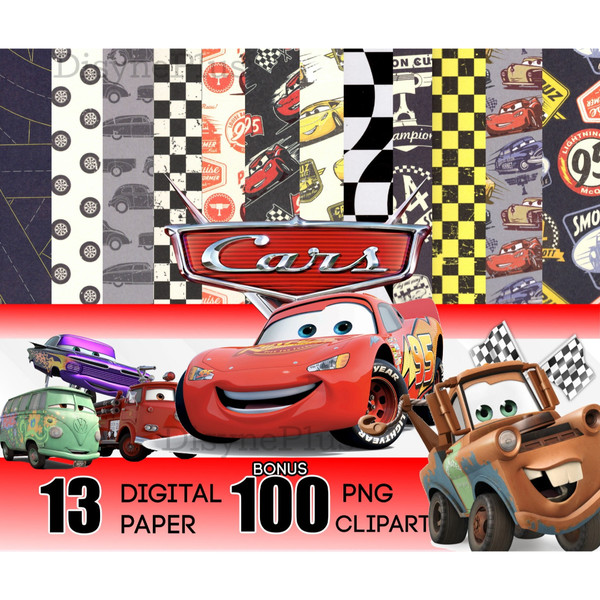 Cars Lightning Mcqueen Clipart Digital PNG Printable 