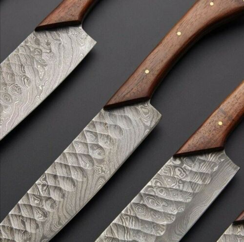 Custom Handmade Damascus Steel Chef Knives, Kitchen Knife Set, Damascus Steel Knives, Handmade Chef Knives, Damascus Blade Knives, Damascus Kitchen Knives, Rose