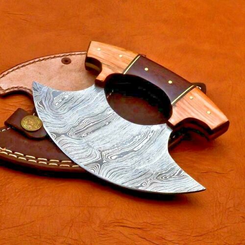 The Perfect Combination Hand Forged Damascus Steel and Wooden Handle in the Alaska Ulu Pizza Cutter Knife (4).jpg