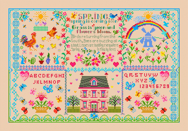 Happy Spring Printed Cross Stitch Pattern