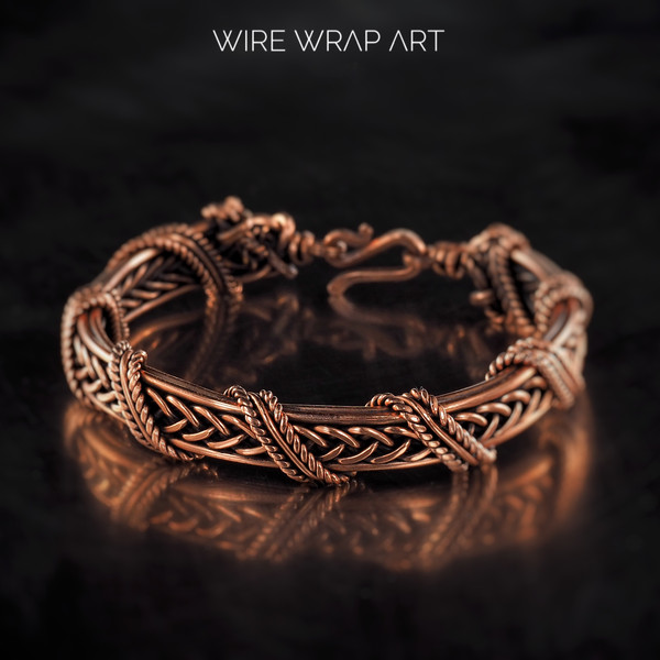 Wire wrapped pure copper bracelet for him or her Unique stranded