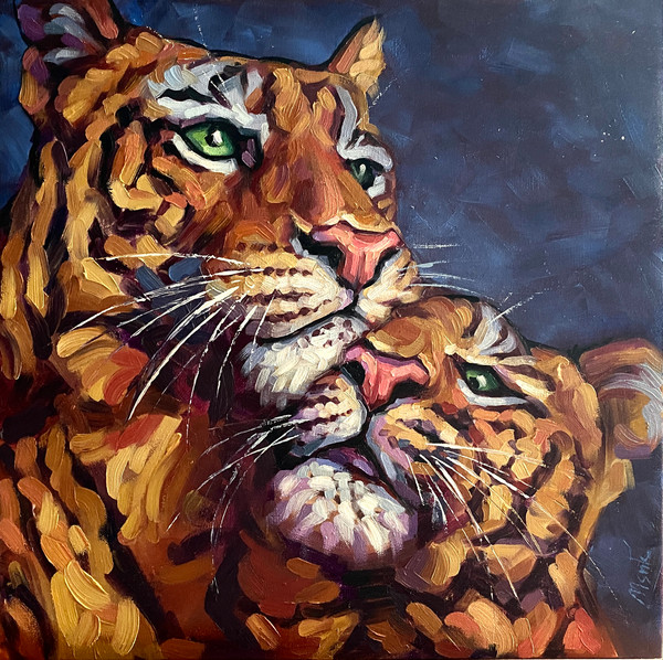 Tiger And Tigress Painting Original Wild Animal Artwork Oil - Inspire Uplift