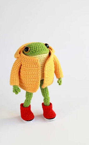 Cute Green Yellow Frog In Clothes, Hugo The Frog, Amigurumi - Inspire Uplift