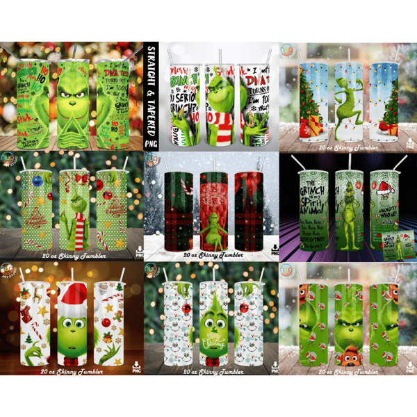 Grinch Face Christmas Lights Glitter Tumbler Mama Grinch 