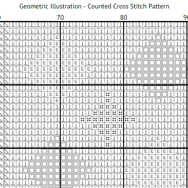 Geometric Illustration Counted Cross Stitch Pattern Black & White Symbols 600 x 600.png