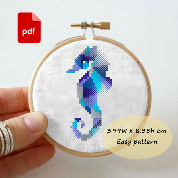 Cute easy seahorse for kids small cross stitch pattern - Inspire Uplift