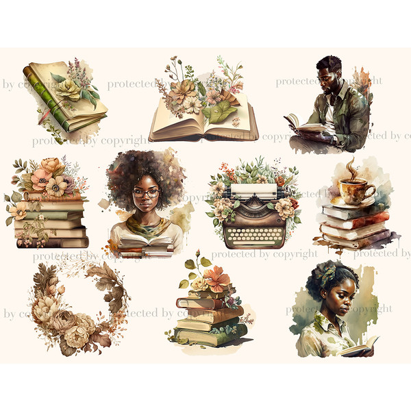 Afro girl in glasses holds a book in her hands.Afro girl in a shirt holds a book in her hands. Afro young man with a beard holds an open book in his hands. Wate