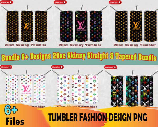 6 Louis Vuitton Tumblers 20oz Skinny Bundle Png, LV Pattern, LV