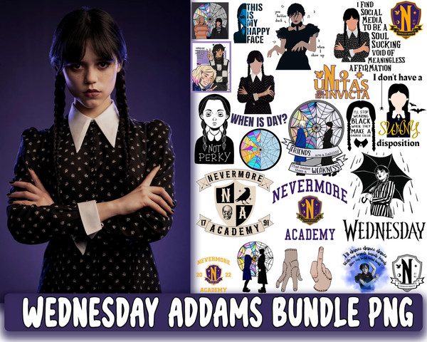 Wednesday Addams bundle PNG, Netflix series bundle PNG