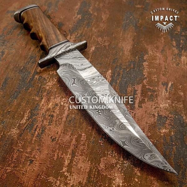 Handmade Damascus Hunting Bowie Knife Wood Handle & Leather - Inspire Uplift