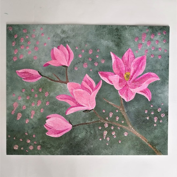 Step by Step acrylic painting on Canvas for beginners Magnolia