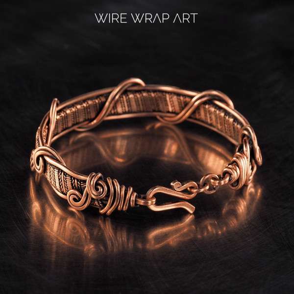 Unique Handmade Copper Bracelet for Woman Antique Style Wire Wrapped Bracelet Handcrafted Woven Jewelry 7th Anniversary 18 cm | WireWrapArt