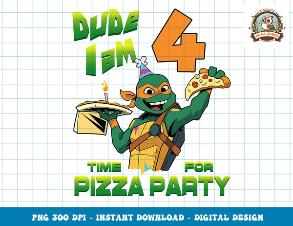 Mademark x Teenage Mutant Ninja Turtles - Dude I am 4 Years Old Mikey Pizza Birthday Party T-Shirt copy.jpg