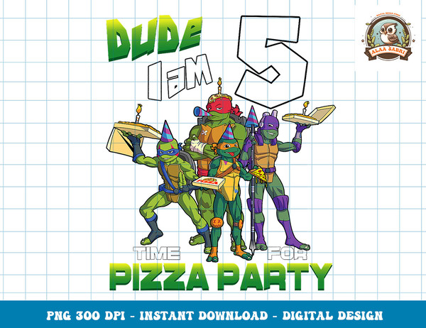 Mademark x Teenage Mutant Ninja Turtles - Dude I am 5 Years Old Turtles Pizza Birthday Party T-Shirt copy.jpg