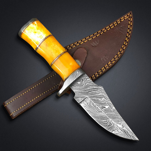 skinner knife custom handmade Damascus steel bowie hunting k