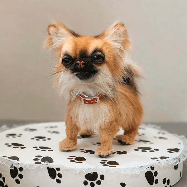 Chihuahua Realistic Toy Cute Puppie Brown Collectible Poseable Faux Fur  Taxdermy Soft Sculpture Mini Dog Decor Home Gift 