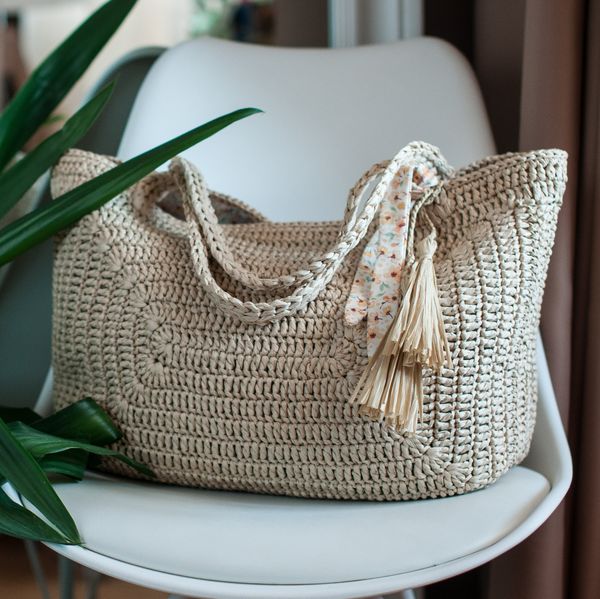 CROCHET PATTERN Large beach raffia bag video tutorial - Inspire Uplift