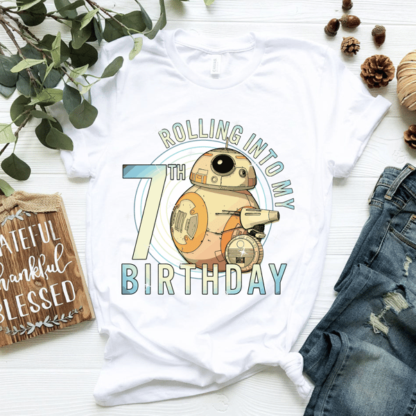 Star Wars BB-8 & D-O Rolling Into My 7th Birthday T-Shirt.png