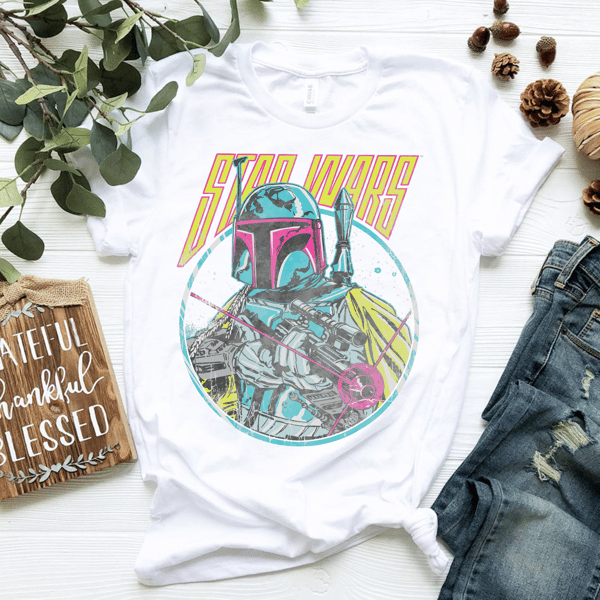 Star Wars Boba Fett Neon Blaster Vintage Graphic T-Shirt T-Shirt.png