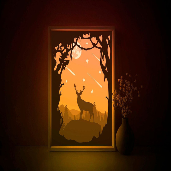 Papercut Light Boxes - The Deer in The Deep Forest At Night