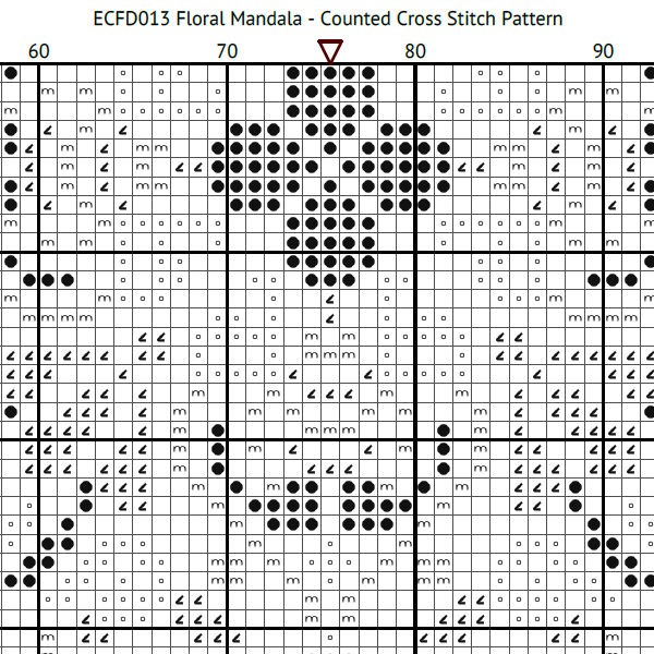 Flora Mandala Cross Stitch Pattern Black & White Symbols 600 x 600.png