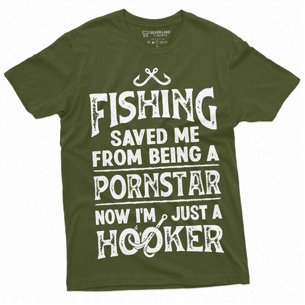 Mens Fishing Saved Me from Being A Pornstar Funny T Shirt for Him Fishing Hook Pole Humor Hooker Tee Shirt - Mens Fishing Saved Me from Being A Pornst