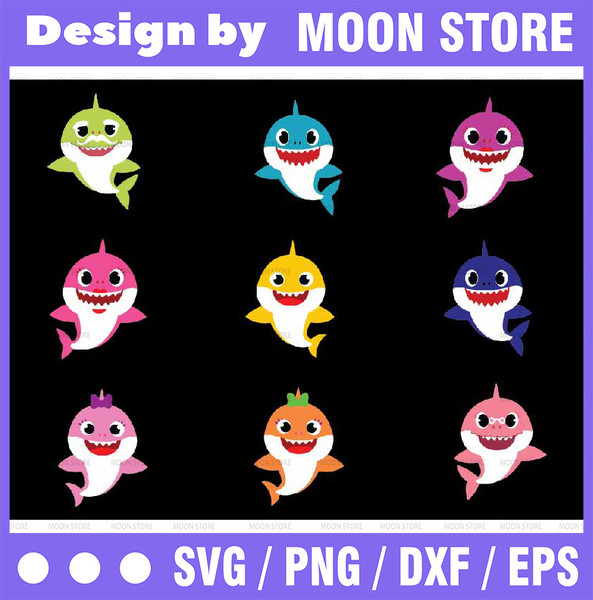 9 Family Sharks Character SVG,Png,Shark's friends svg, Pink