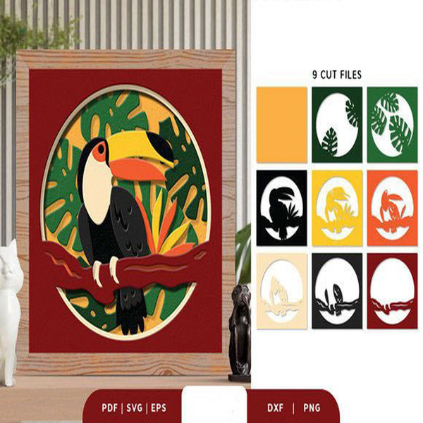 1080x1080 size Tropical-Bird-3D-Shadow-Box-Paper-Cut-3D-SVG-67997148-2-580x386.jpg