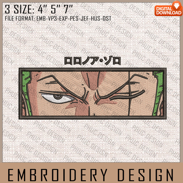 Zoro Chibi Embroidery Design File, One Piece Anime Embroidery Design,  Machine Embroidery File. Zoro Roronoa pes Design